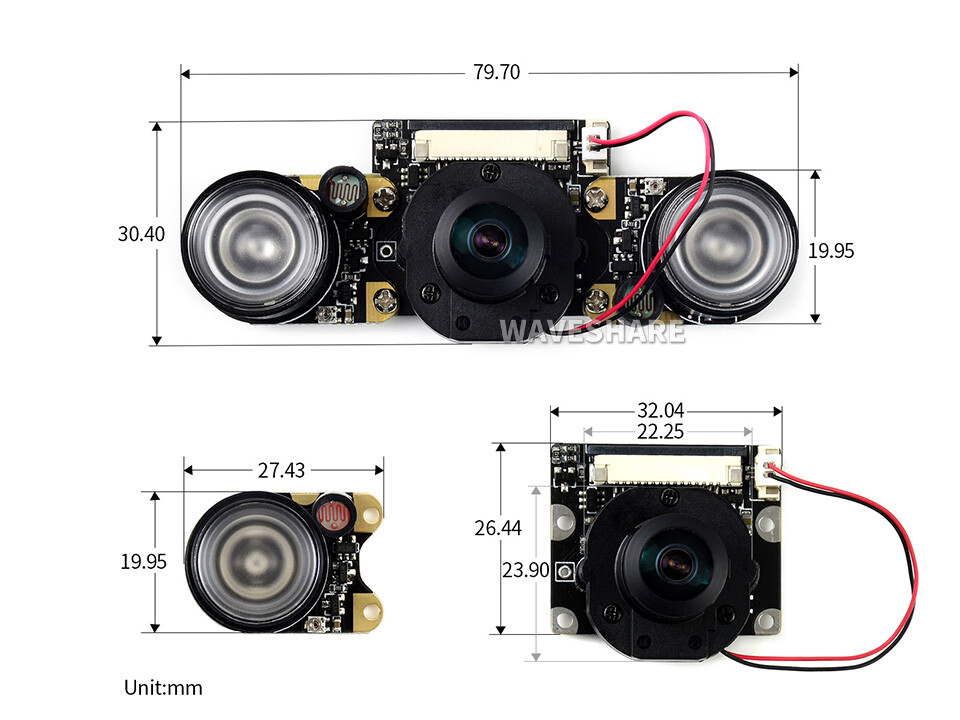 WaveShare IMX219-160 8MP IR-CUT Kamera, 162° synsfelt, IR-CUT Infrarød, Egnet til Jetson Nano / Compute Module