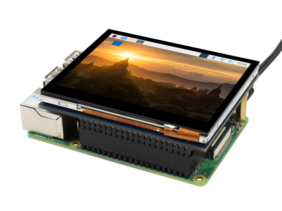 WaveShare 3,5 Zoll kapassitiv berøringsskærm LCD til Raspberry Pi, 640×480, DPI, IPS, forstærket glasdæksel, lavt strømforbrug