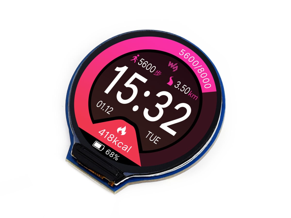 WaveShare 1,28 Zoll Rund LCD-Display Modul 240x240, 65K RGB til Arduino/Raspberry Pi