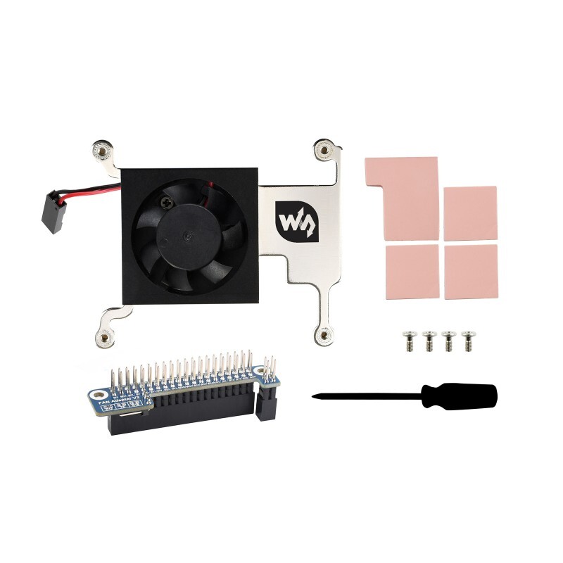 WaveShare Lavprofil CPU-køleventilator til Raspberry Pi 4B/3B+/3B med aluminiumslegeringsbeslag