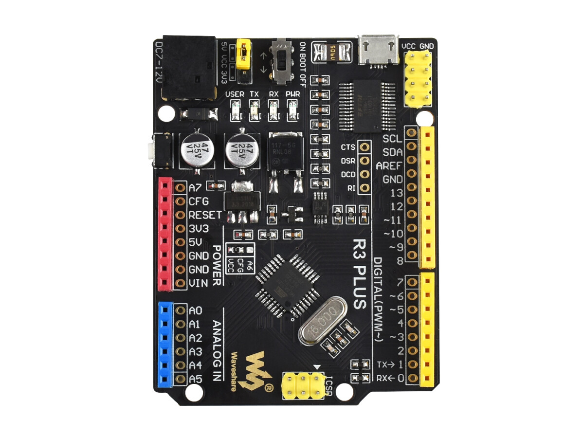 WaveShare ATMEGA328P Mikrocontroller Udviklingskort med IO-udvidelse og sensorer til Arduino