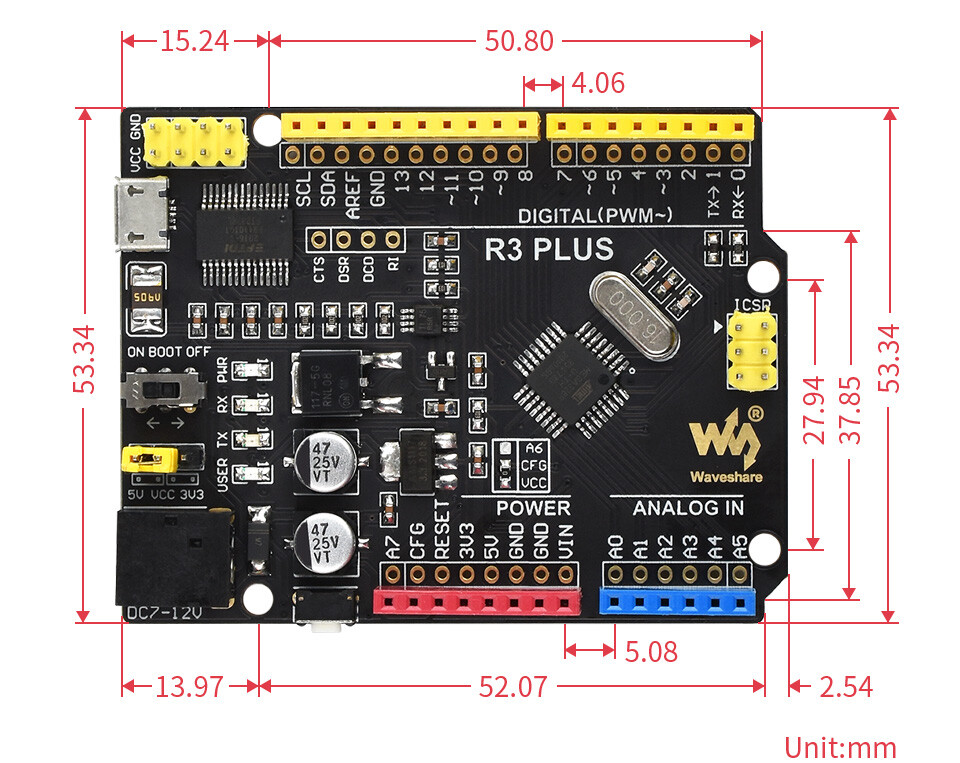 WaveShare ATMEGA328P Mikrocontroller Udviklingskort med IO-udvidelse og sensorer til Arduino