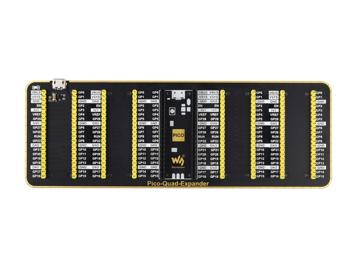 WaveShare Quad GPIO Expander til Raspberry Pi Pico, Fire sæt med hanstik, USB-strømstik