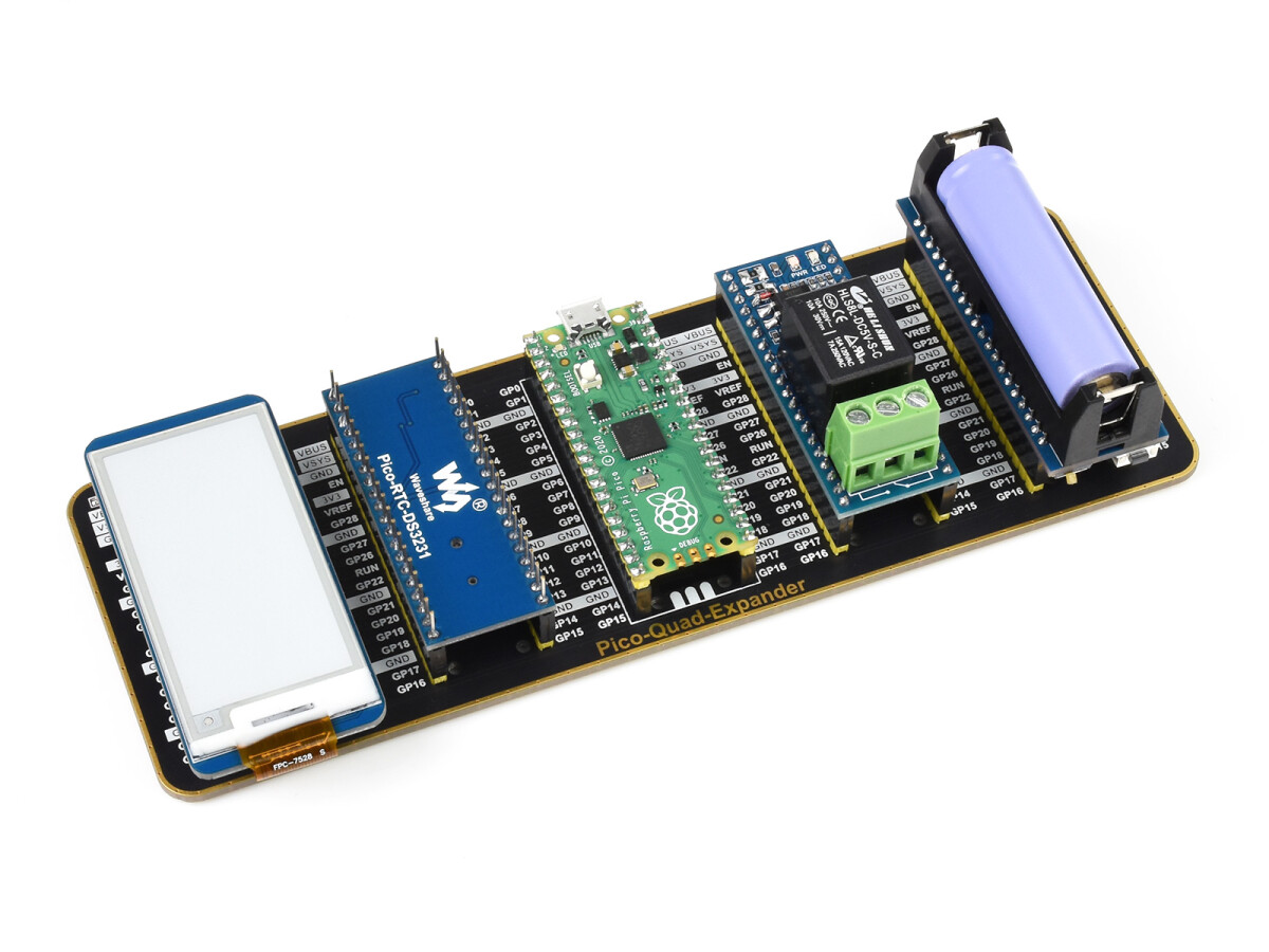WaveShare Quad GPIO Expander til Raspberry Pi Pico, Fire sæt med hanstik, USB-strømstik