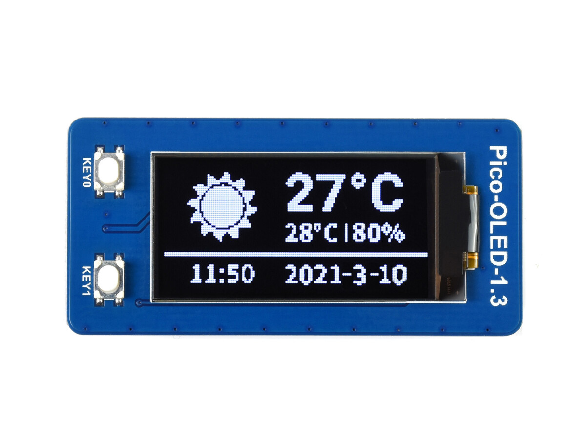 WaveShare 1,3 Zoll OLED-displaymodul til Raspberry Pi Pico, 64×128, SPI/I2C