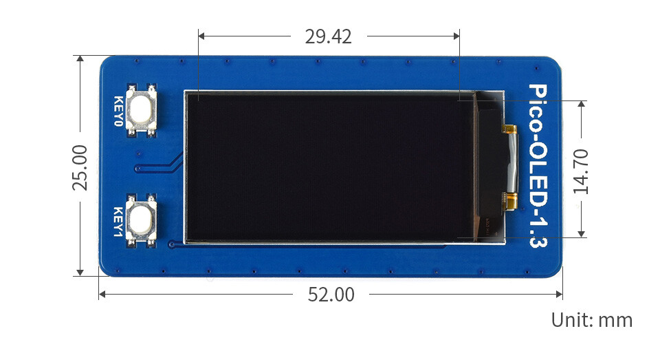 WaveShare 1,3 Zoll OLED-displaymodul til Raspberry Pi Pico, 64×128, SPI/I2C