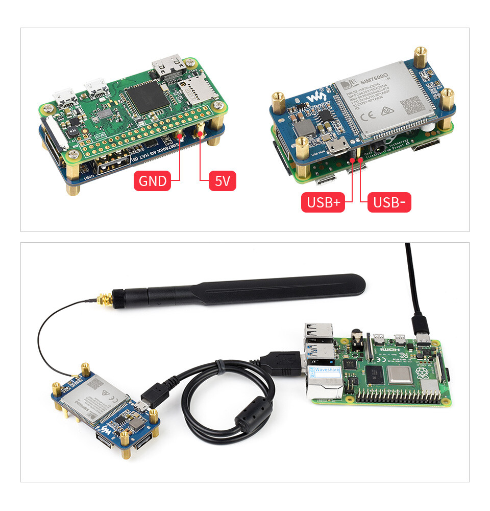 WaveShare SIM7600G-H 4G HAT (B) til Raspberry Pi, LTE Cat-4 4G 3G 2G GNSS-positionering, globalt bånd
