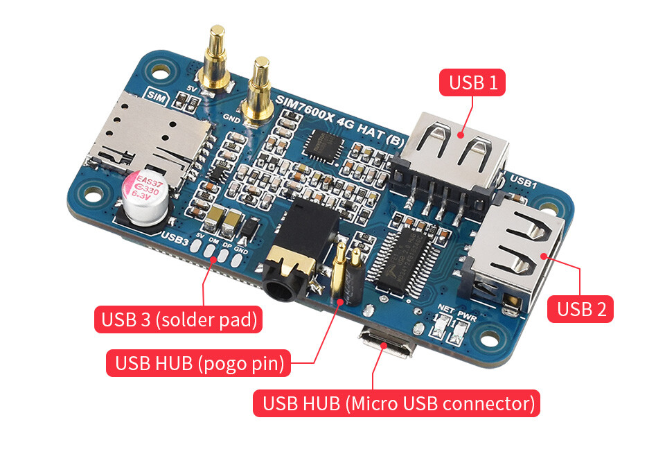 WaveShare SIM7600G-H 4G HAT (B) til Raspberry Pi, LTE Cat-4 4G 3G 2G GNSS-positionering, globalt bånd
