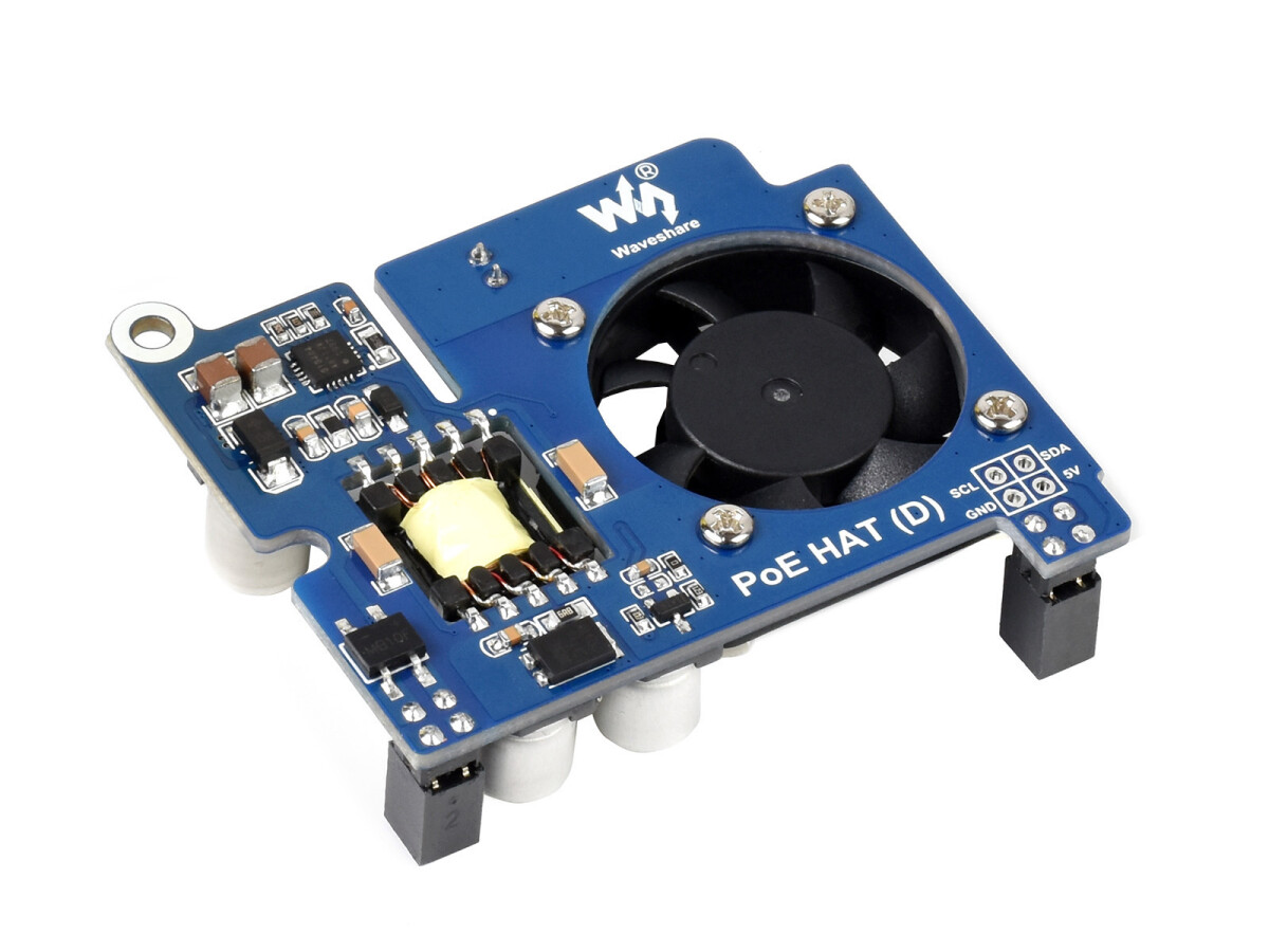 WaveShare Power over Ethernet HAT (D) til Raspberry Pi 3B+/4B, 802.3af-kompatibel, Kompatibel med officiel kabinet