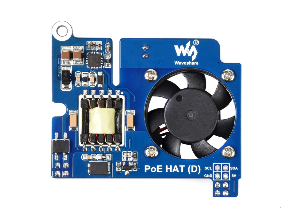 WaveShare Power over Ethernet HAT (D) til Raspberry Pi 3B+/4B, 802.3af-kompatibel, Kompatibel med officiel kabinet