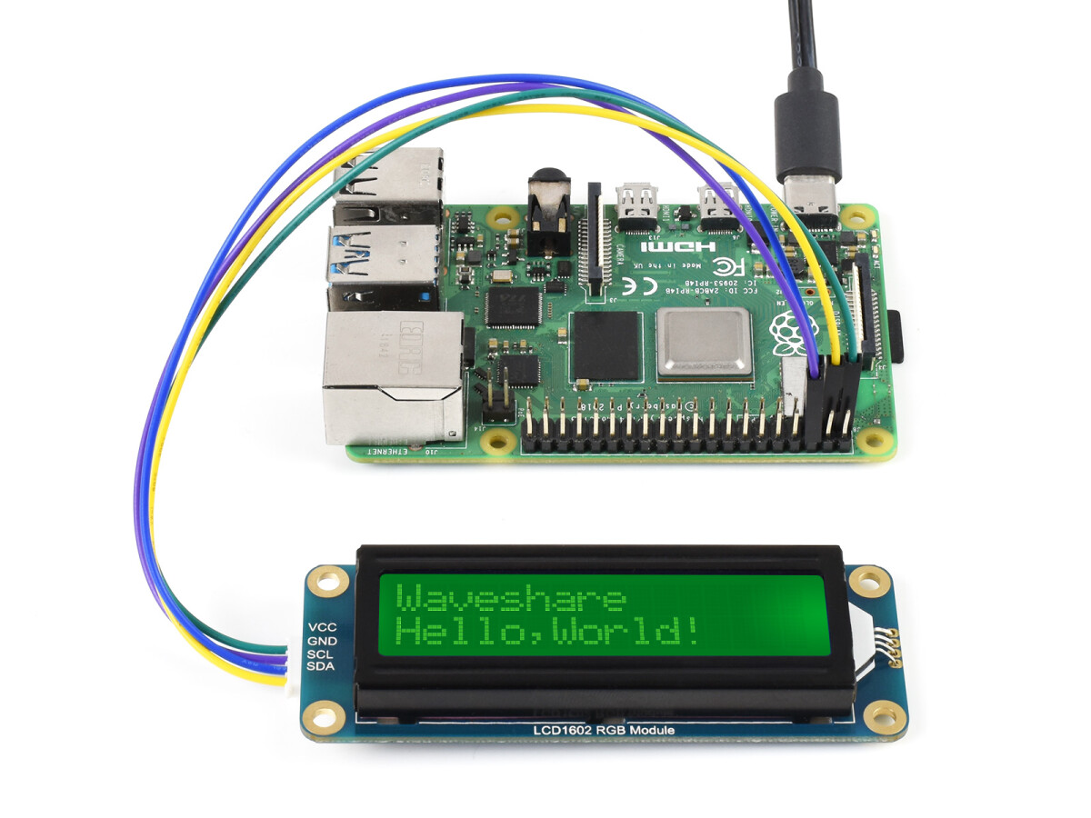 WaveShare LCD1602 RGB-modul, 16x2 tegn I2C til Arduino/RPI/Jetson Nano