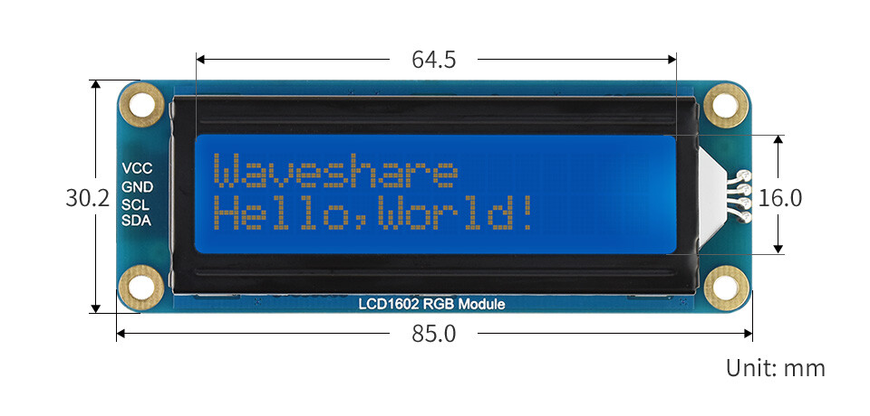 WaveShare LCD1602 RGB-modul, 16x2 tegn I2C til Arduino/RPI/Jetson Nano