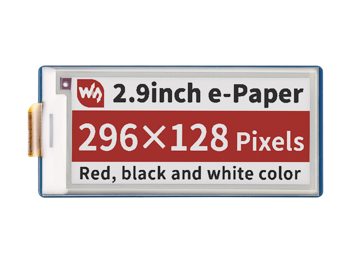 WaveShare 2,9 Zoll E-Paper E-Ink Display Modul (B) til Raspberry Pi Pico, 296×128, Rød / Sort / Hvid, SPI