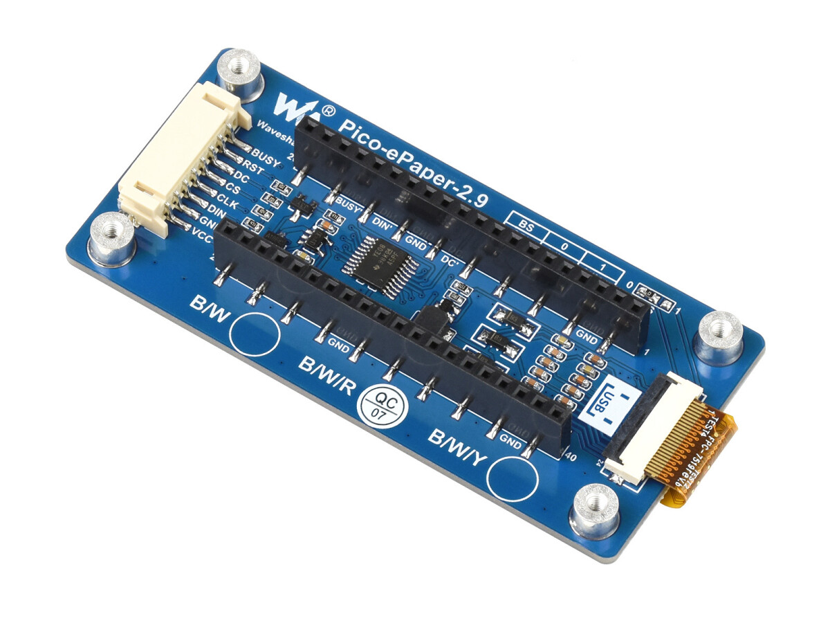 WaveShare 2,9 Zoll E-Paper E-Ink Display Modul (B) til Raspberry Pi Pico, 296×128, Rød / Sort / Hvid, SPI