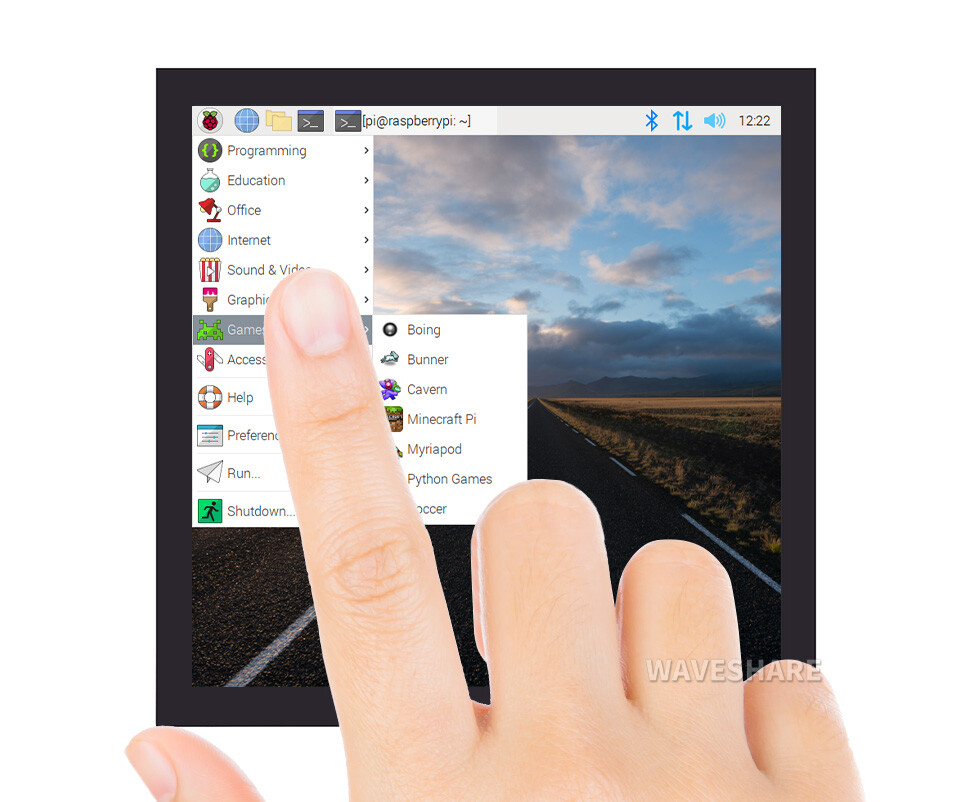 WaveShare 4-tommers firkantet kapacitivt touchskærm LCD (C) til Raspberry Pi, 720x720, DPI, IPS, Forstærket glasdækning, Lav strømforbrug