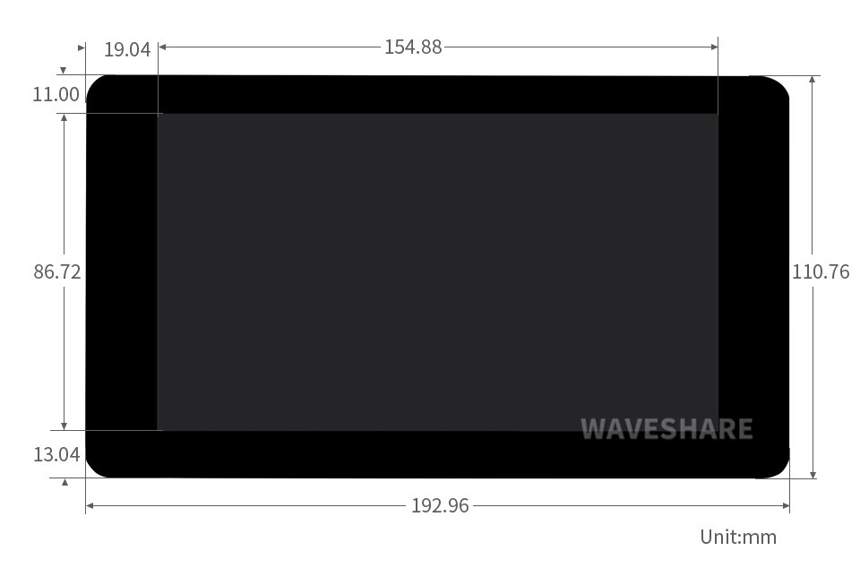 WaveShare 7-tommers kapacitivt touchdisplay til Raspberry Pi, DSI interface, 800×480