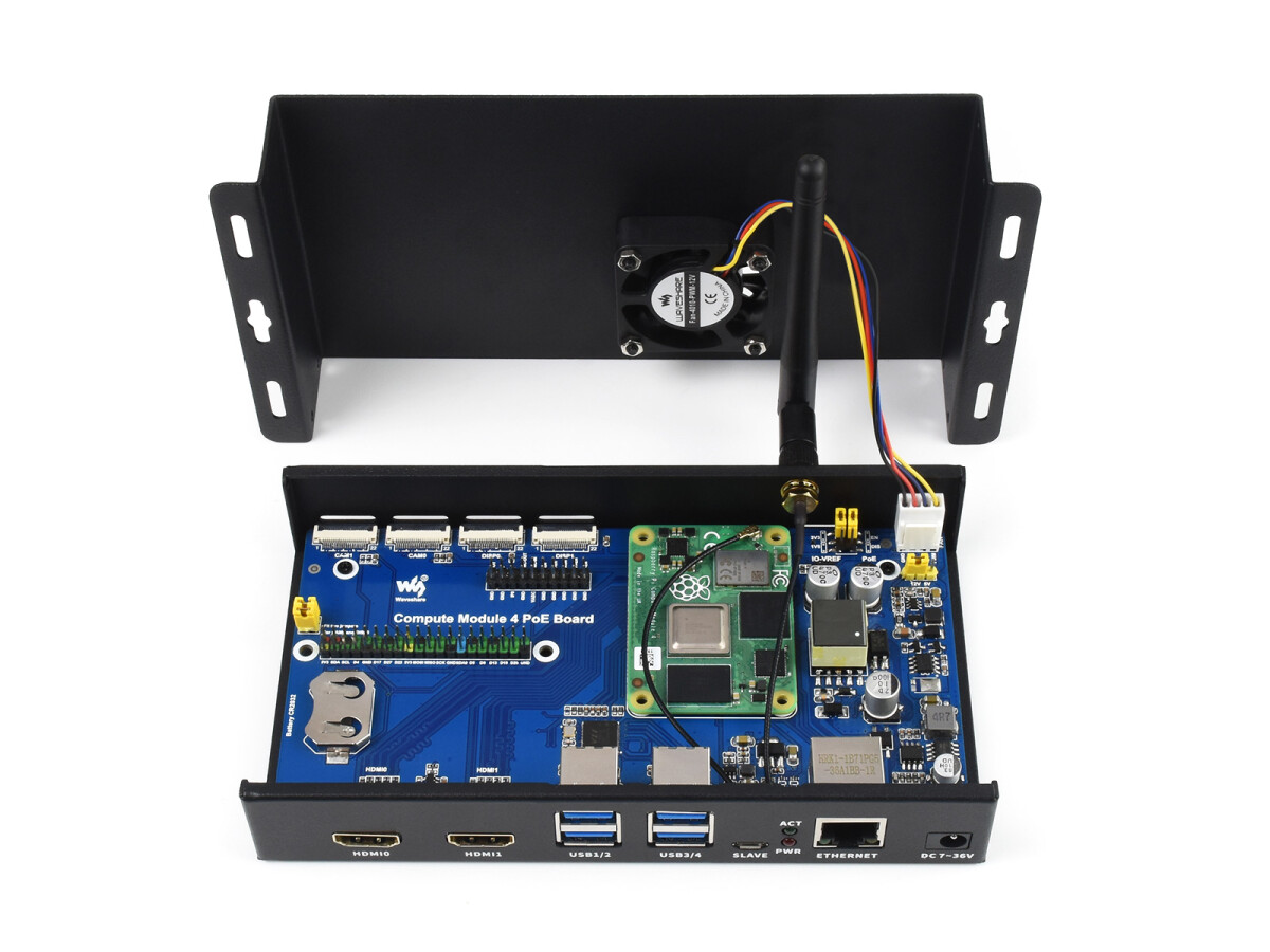 WaveShare PoE Mini-computer Metallkasse med køleventil til Raspberry Pi Compute Module 4