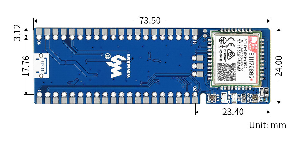 WaveShare SIM7080G NB-IoT / Cat-M(eMTC) / GNSS Modul til Raspberry Pi Pico, Globalt båndstøtte