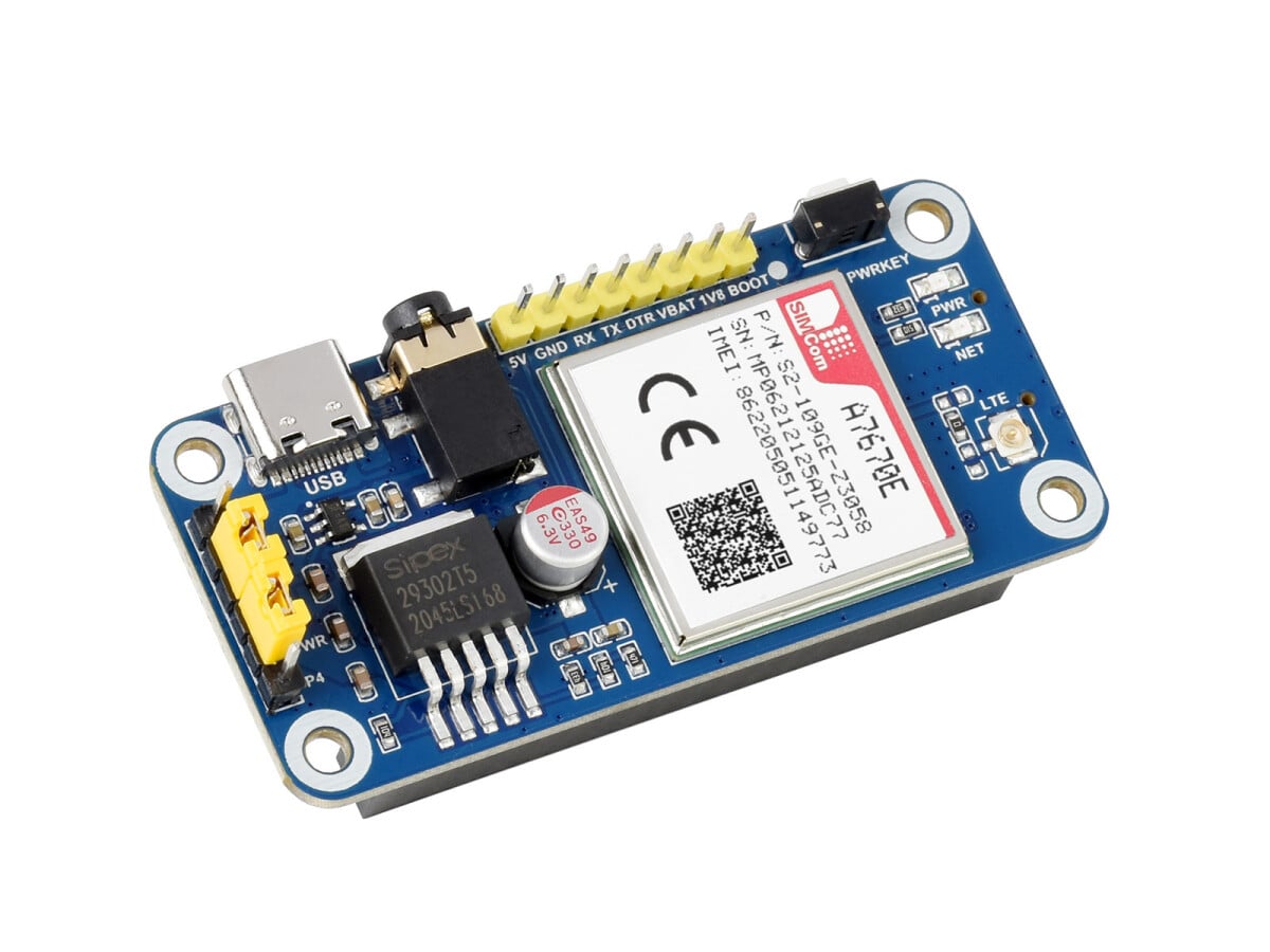 WaveShare A7670E LTE Cat-1 HAT til Raspberry Pi, Multi Band 2G GSM GPRS LBS