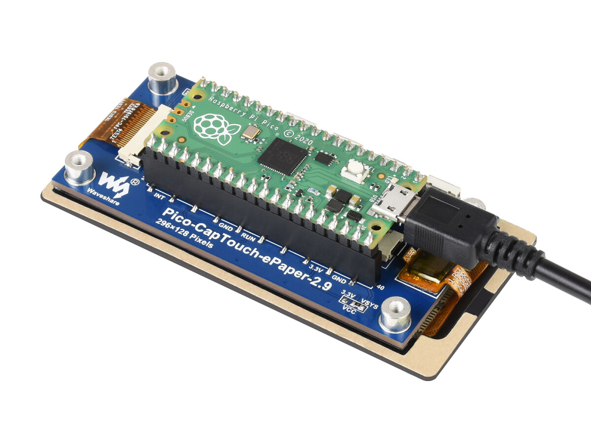 WaveShare 2,9 Zoll Touch E-Paper Modul til Raspberry Pi Pico, 296×128, Sort / Hvid, SPI