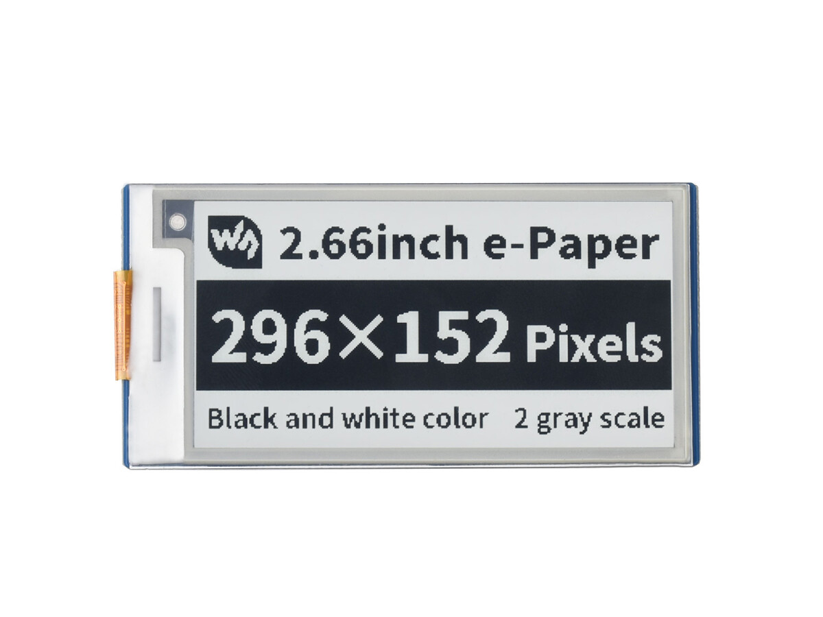 WaveShare 2,66 Zoll E-Paper E-Ink Display Modul til Raspberry Pi Pico, 296×152, sort/hvid, SPI
