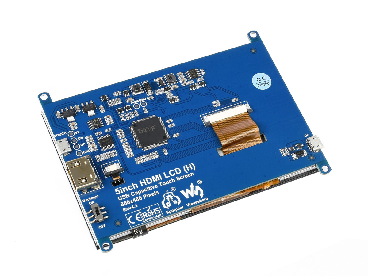 WaveShare 5-tommers kapacitivt touchskærm LCD (H) 800x480 HDMI til Raspberry Pi Windows