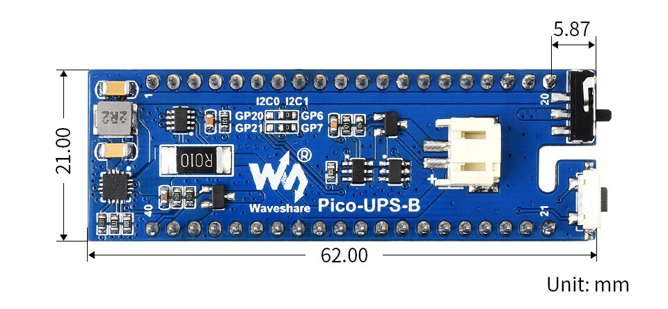 WaveShare UPS-modul til Raspberry Pi Pico, genopladeligt batteri, staplet design, usikker strømforsyning