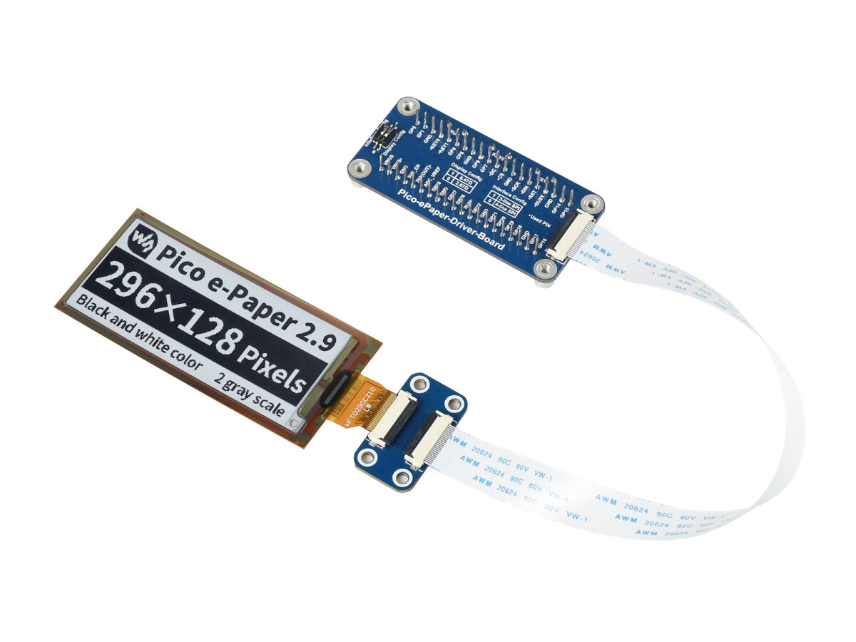 (Stopperet) WaveShare 2,9" Fleksibel E-Paper E-Ink Display Modul til Raspberry Pi Pico 296x128 Sort Hvid SPI