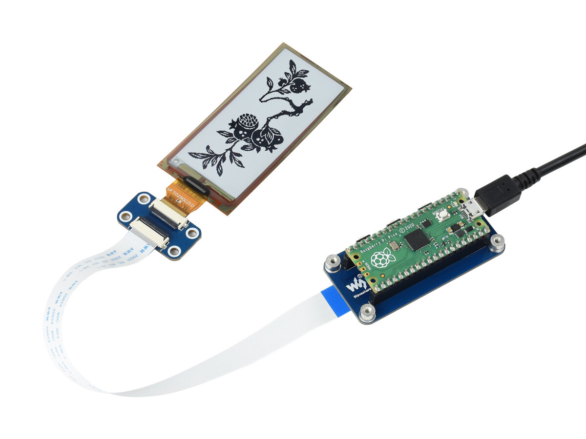 (Stopperet) WaveShare 2,9" Fleksibel E-Paper E-Ink Display Modul til Raspberry Pi Pico 296x128 Sort Hvid SPI