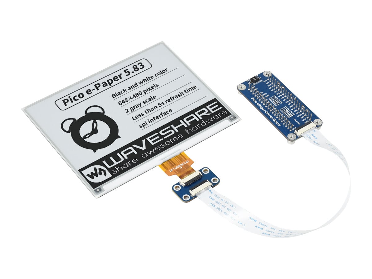 WaveShare 5,83 Zoll E-Paper E-Ink Display Modul für Raspberry Pi Pico 648x480 Schwarz Weiß SPI