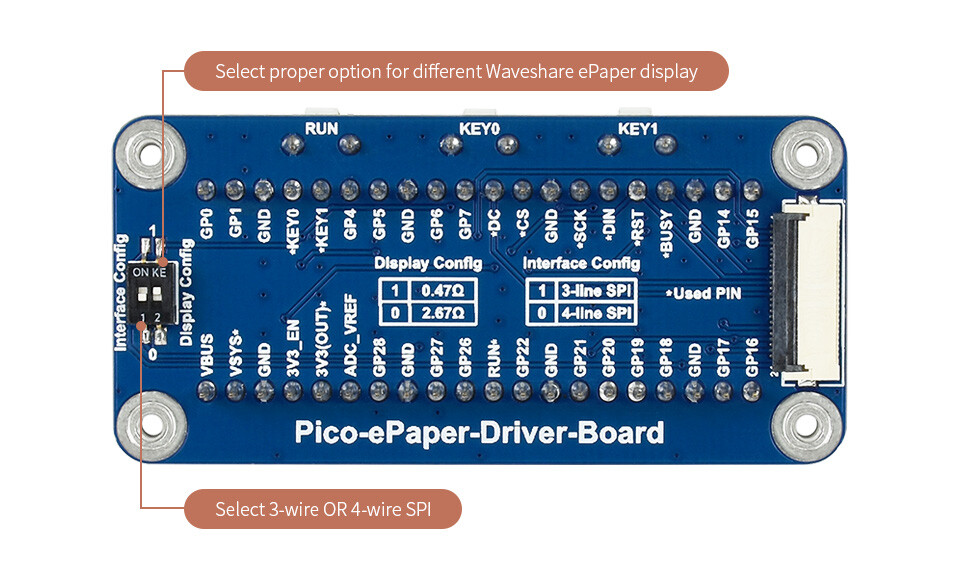 WaveShare 7,5 Zoll E-Paper E-Ink Display Modul (B) til Raspberry Pi Pico 800x480 Rød Sort Hvid SPI