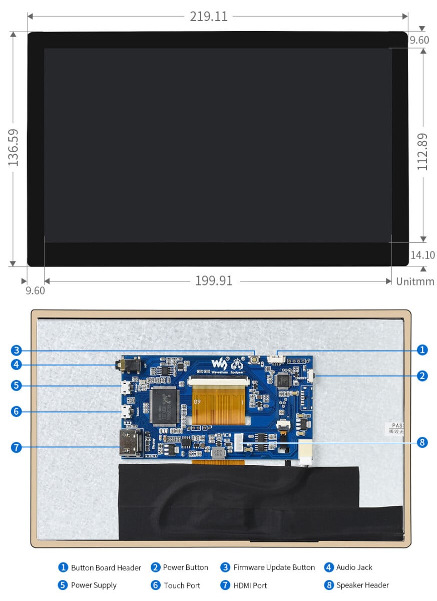 WaveShare 9-tommers QLED Quantum Dot Display 1280x720 Kapacitiv berøring