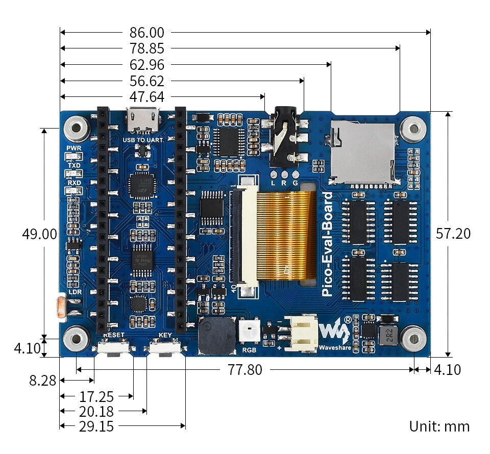 WaveShare Samlet evalueringskort med 3,5 tommer LCD til Raspberry Pi Pico