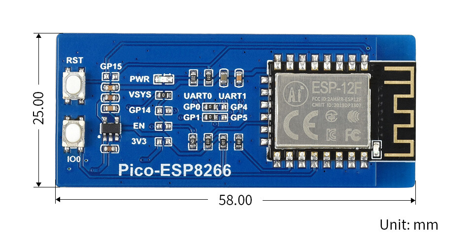 WaveShare ESP8266 WiFi-modul til Raspberry Pi Pico Understøtter TCP/UDP-protokol