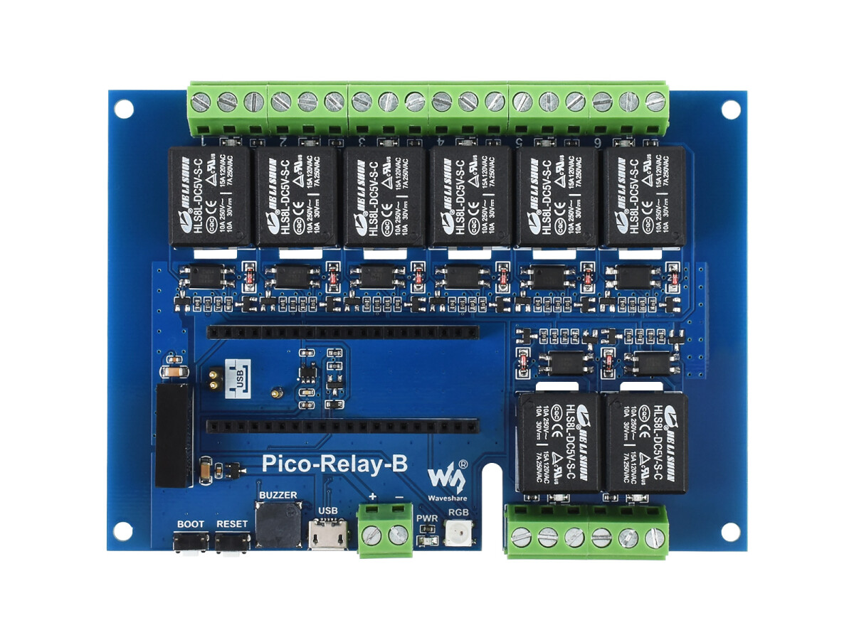 WaveShare Pico-Relay-B Industrielt 8-kanals relæmodul til Raspberry Pi Pico