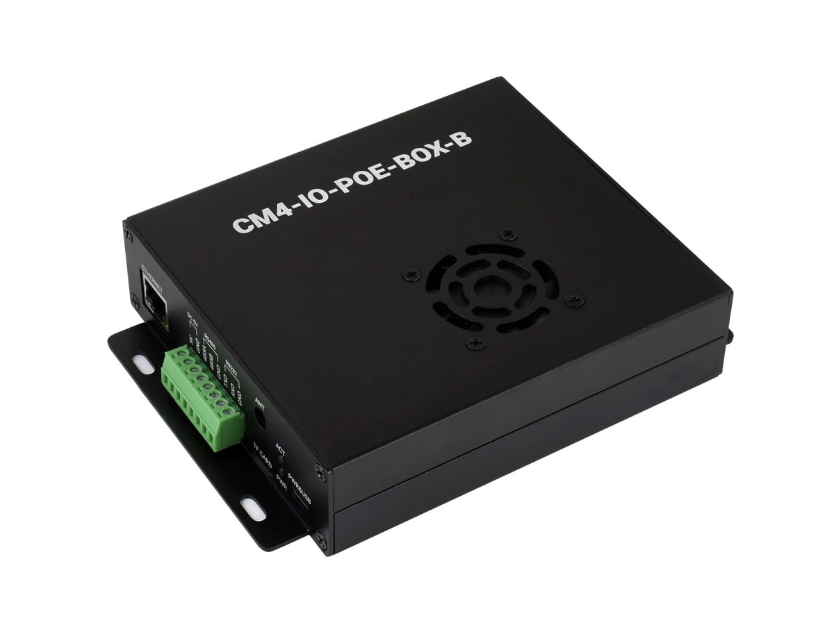 WaveShare PoE Mini-computer (Type B) til Raspberry Pi Compute Module 4 (IKKE inkluderet). Metalkabinet med køleventilator