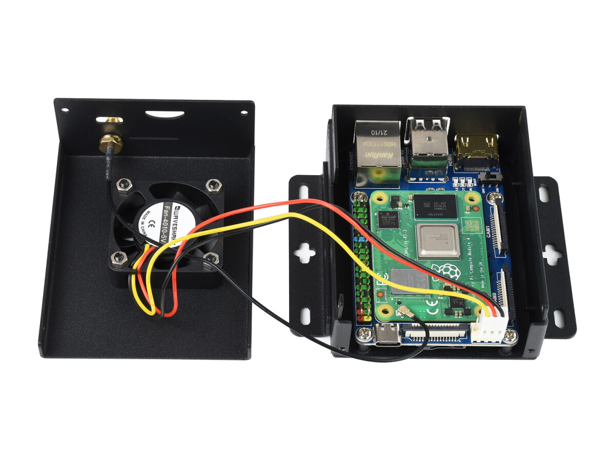 WaveShare Mini-Computer Lite Version til Raspberry Pi Compute Module 4 (IKKE inkluderet). Metalkabinet med køleventilator