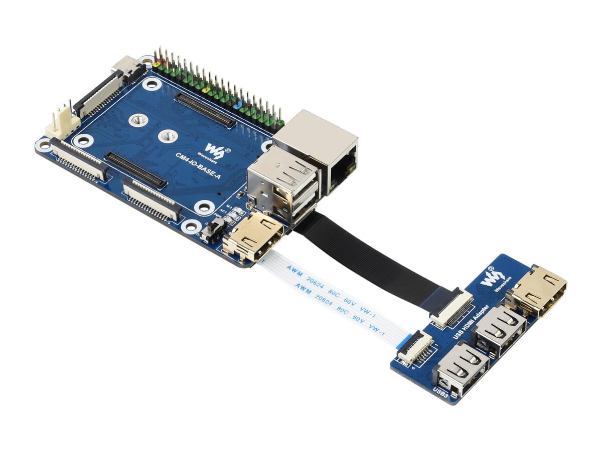 WaveShare CM4-IO-BASE-A + USB HDMI Adapter til Raspberry Pi Compute Module 4