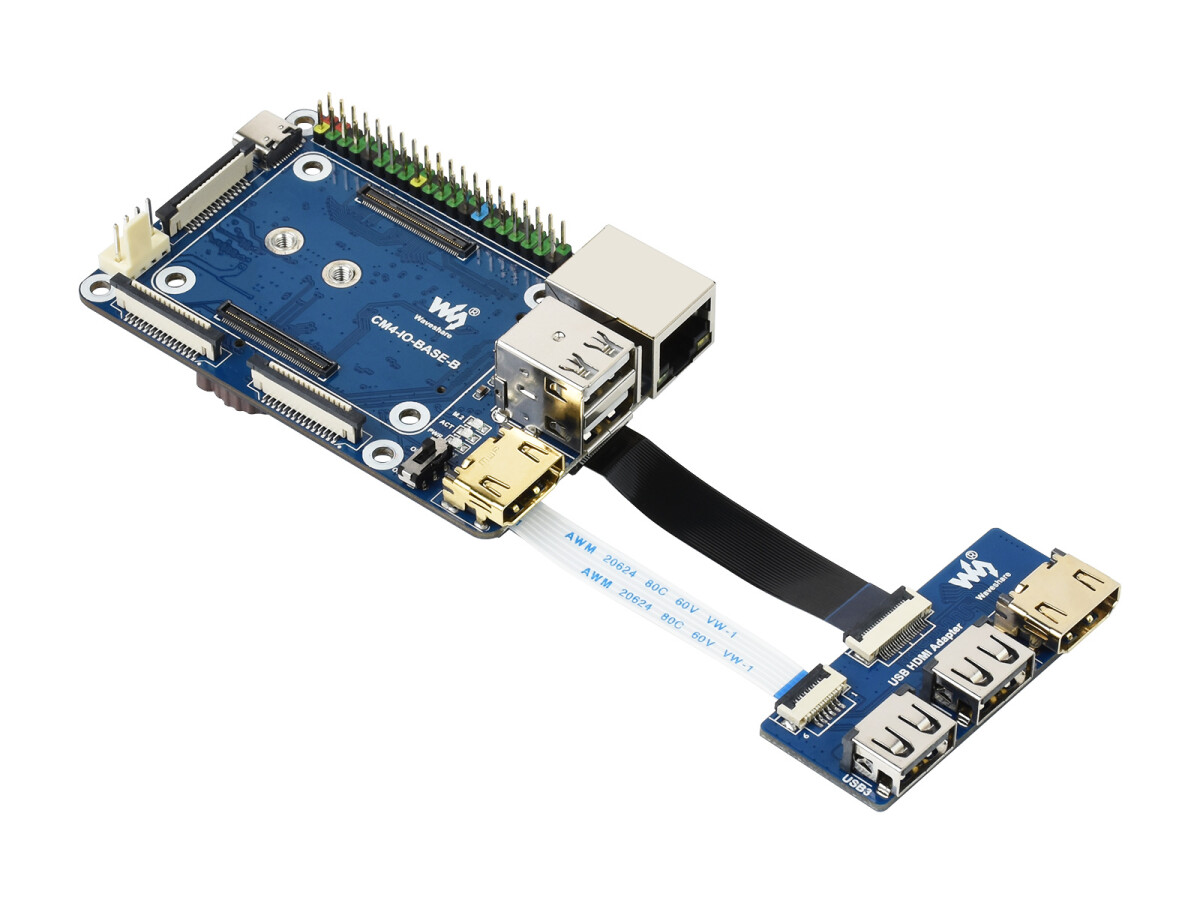WaveShare CM4-IO-BASE-B + USB HDMI Adapter til Raspberry Pi Compute Module 4