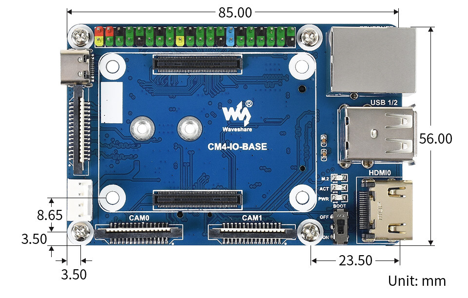 WaveShare CM4-IO-BASE-B + USB HDMI Adapter til Raspberry Pi Compute Module 4