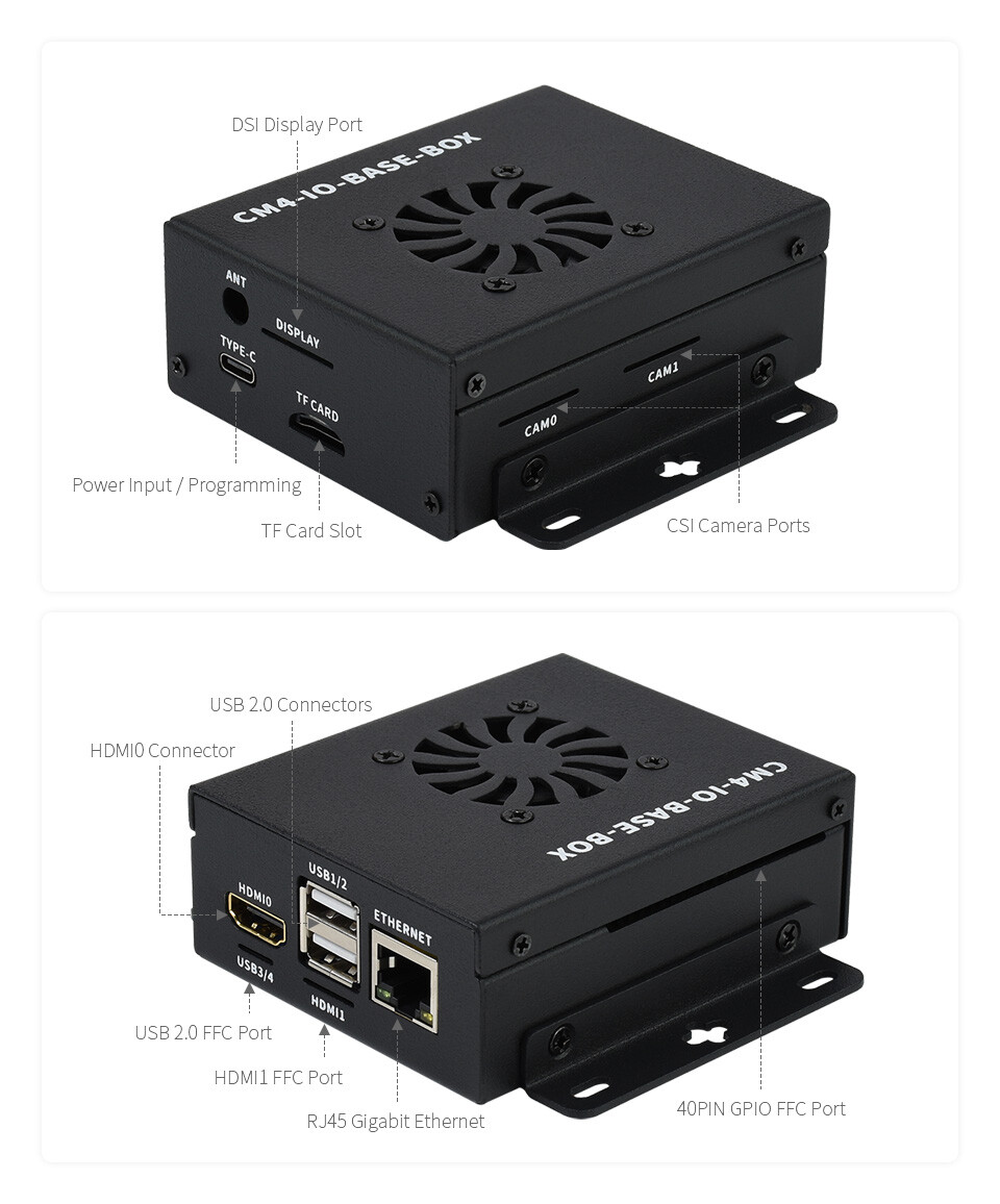 WaveShare CM4-IO-BASE-BOX-A + USB HDMI adapter til Raspberry Pi Compute Module 4