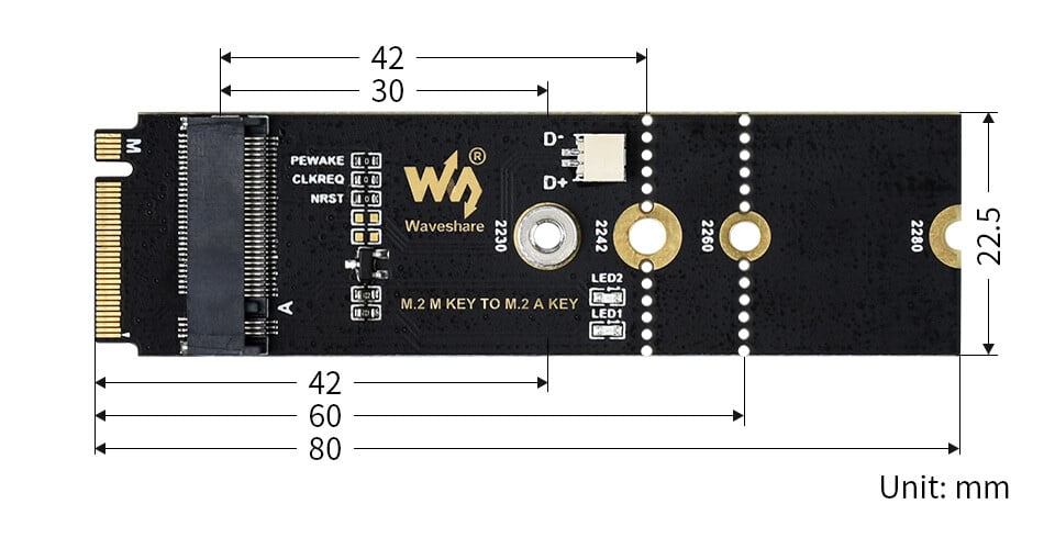 WaveShare M.2 Adapter til PCIe-enheder M KEY til A KEY Understøtter USB-konvertering
