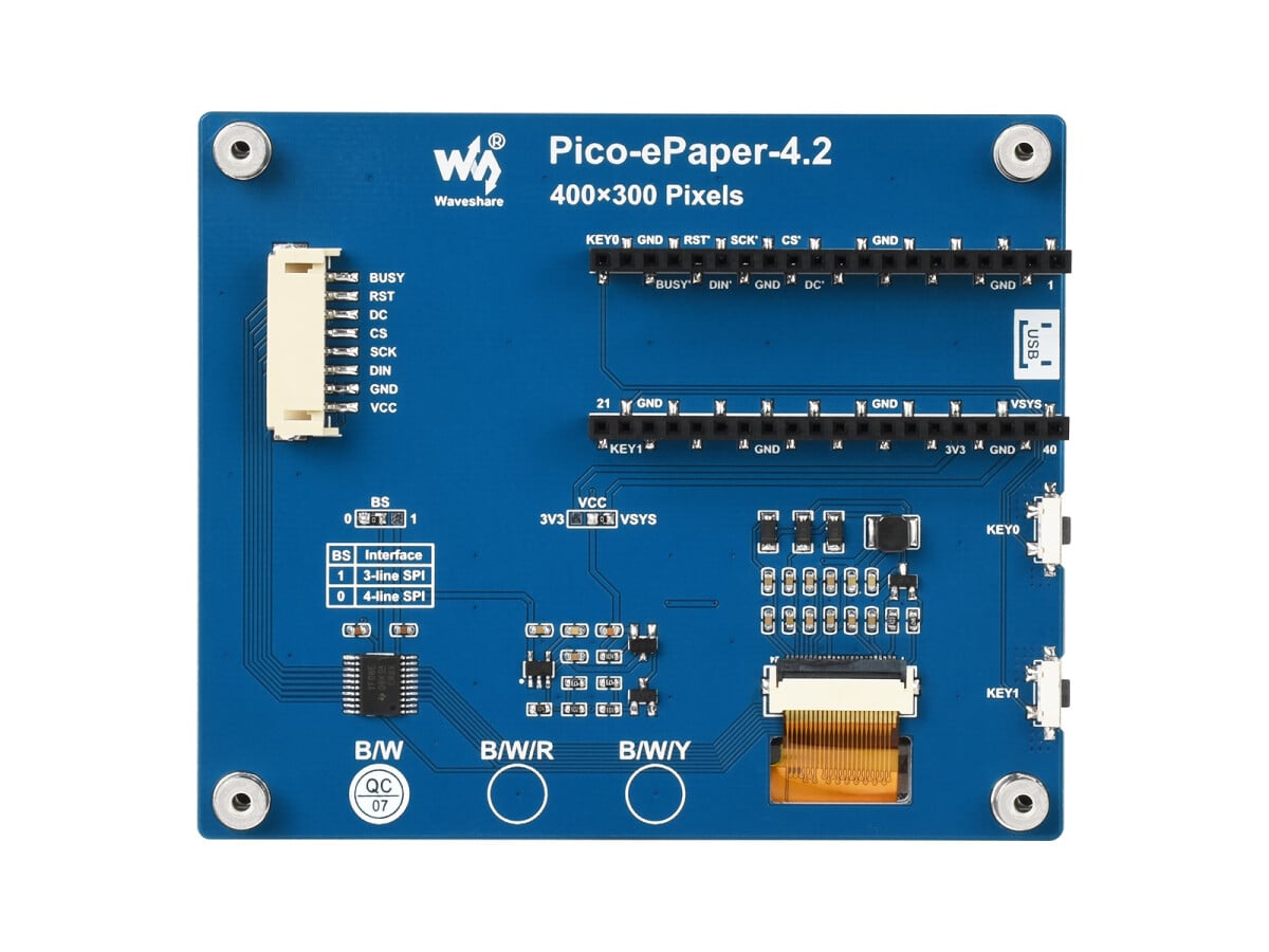 WaveShare 4,2 Zoll E-Paper E-Ink Display Modul til Raspberry Pi Pico 400x300 Sort Hvid 4 Graustone SPI