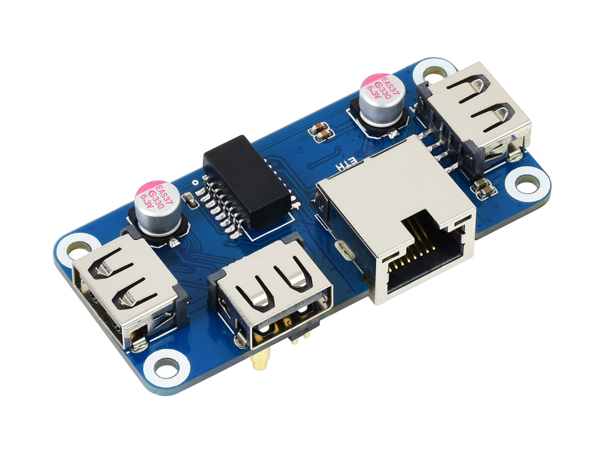 WaveShare Ethernet / USB HUB HAT (B) til Raspberry Pi-serien, 1x RJ45, 3x USB 2.0
