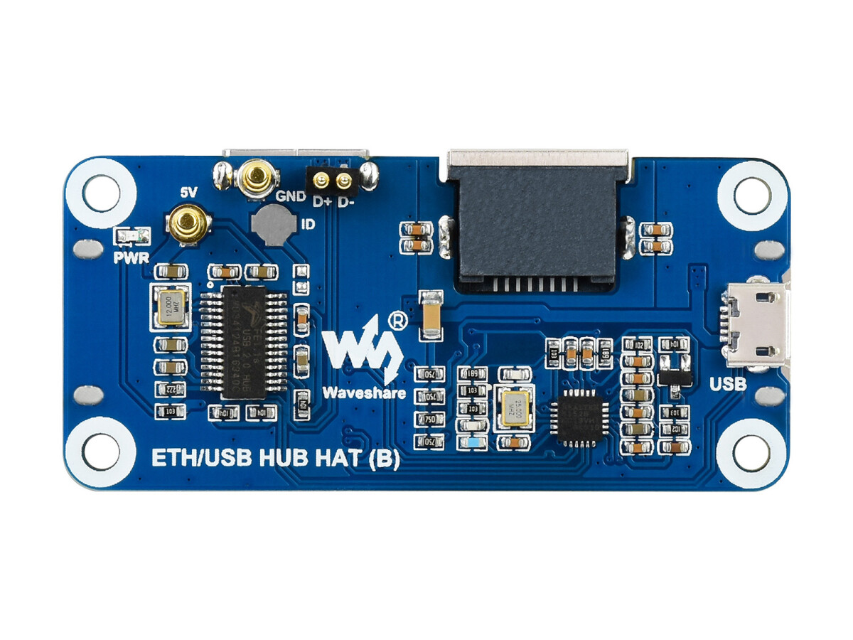 WaveShare Ethernet / USB HUB HAT (B) til Raspberry Pi-serien, 1x RJ45, 3x USB 2.0
