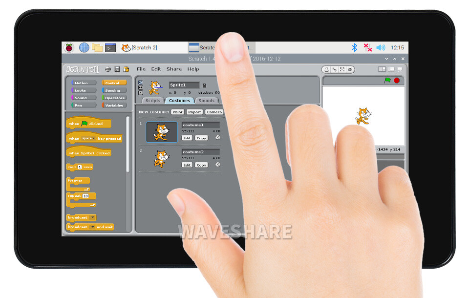 WaveShare 7-tommers kapacitivt touch IPS-display til Raspberry Pi med kabinet 1024x600