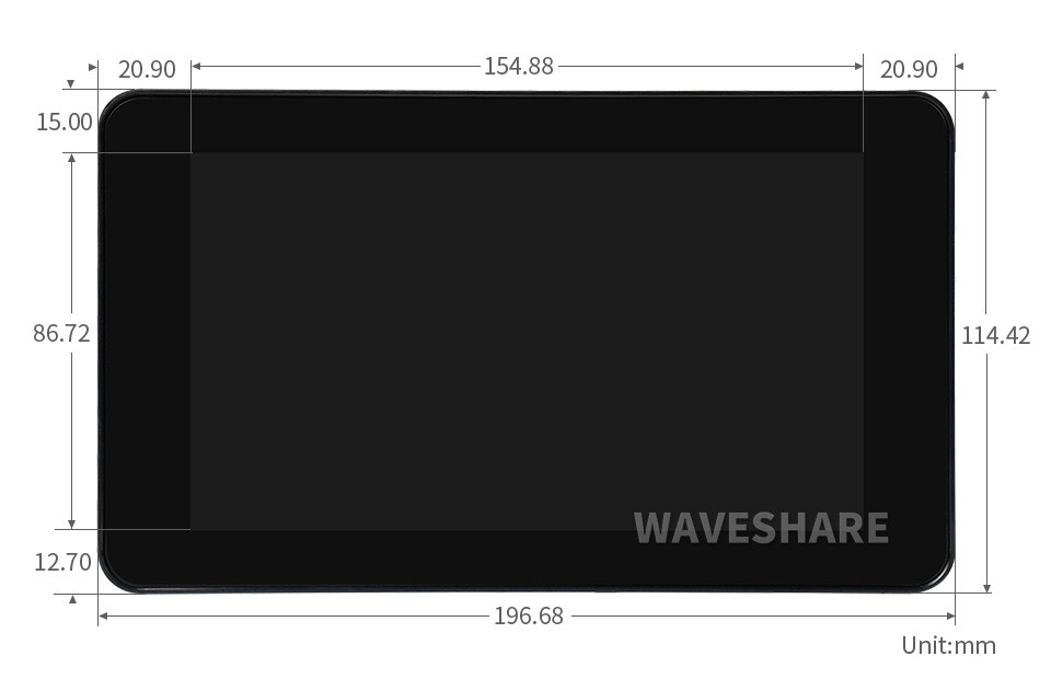 WaveShare 7-tommers kapacitivt touch IPS-display til Raspberry Pi med kabinet 1024x600