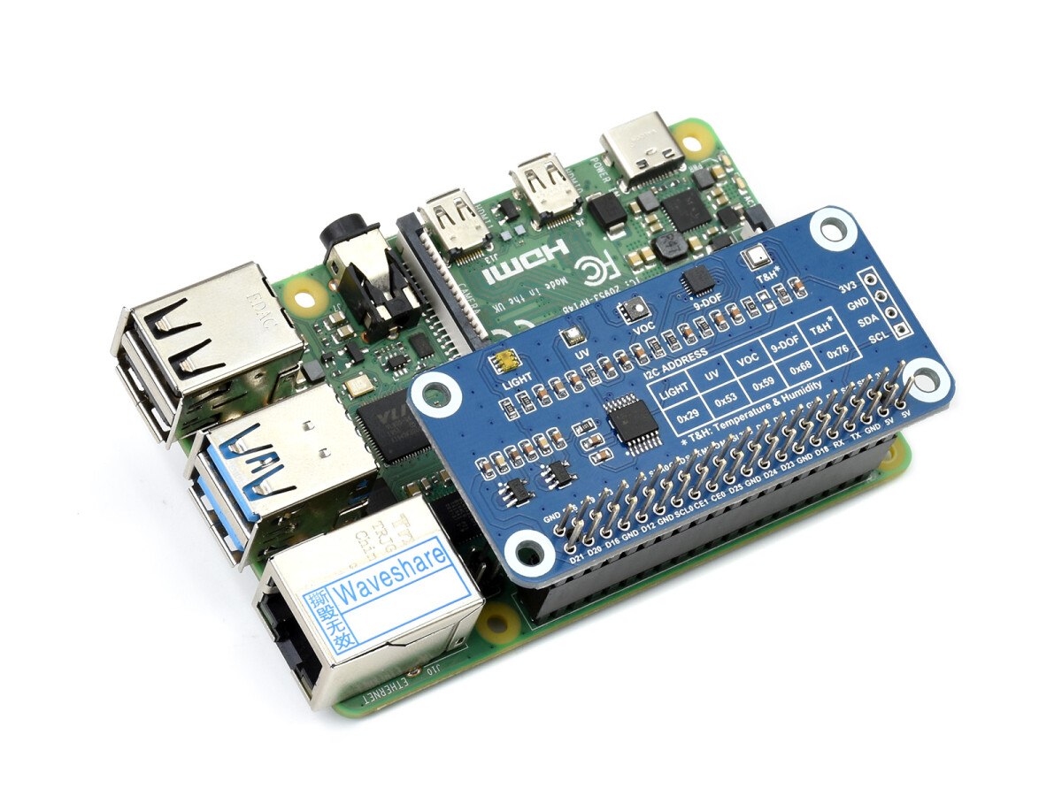WaveShare Miljøsensor HAT til Raspberry Pi, I2C-bus