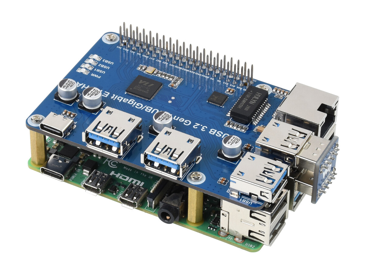 WaveShare USB 3.2 Gen1 Gigabit Ethernet HUB HAT til Raspberry Pi