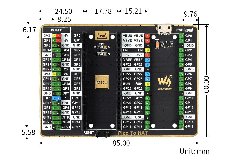 WaveShare GPIO Expander til Raspberry Pi Pico, 1x Raspberry Pi Standard 40PIN, 1x Pico 2x20PIN